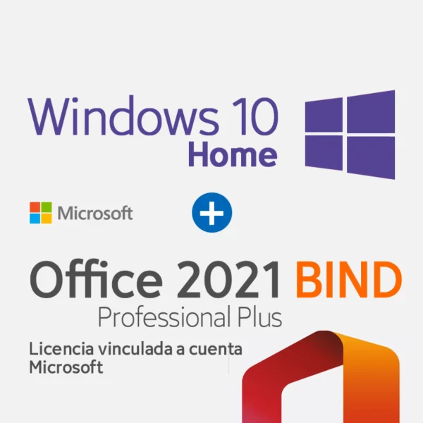 Windows 10 HOME + Office 2021 Professional Plus BIND (LICENCIA VINCULADA A SU CUENTA MICROSOFT)