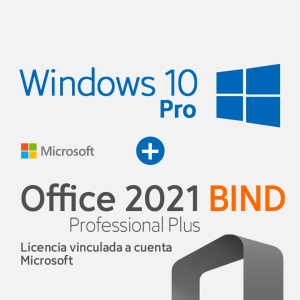 Windows 10 PRO + Office 2021 Professional Plus BIND (LICENCIA VINCULADA A SU CUENTA MICROSOFT)